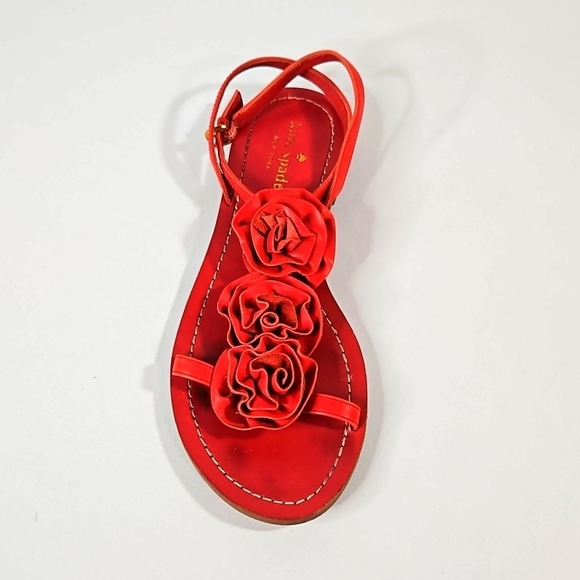KATE SPADE New York Flowered T-Strap Red Leather Sandals Sz 7 - Picture 1 of 8